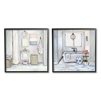 Stupell Home Decor Bathroom Interior Cottage Framed Wall Art 2 pc Set