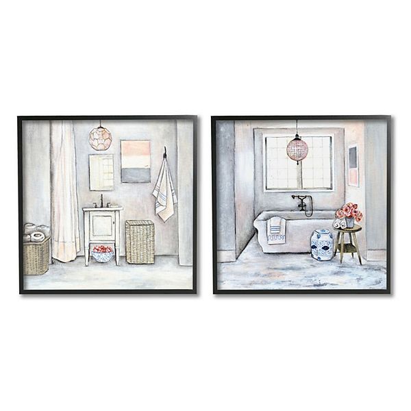 Stupell Home Decor Bathroom Interior Cottage Framed Wall Art 2piece Set