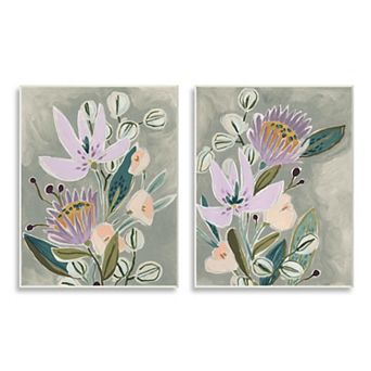 Stupell Home Decor Abstract Purple Floral Arrangement Plaque Wall Art 2 pc Set