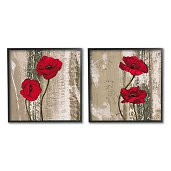Stupell Home Decor Vibrant Red Poppies Framed Wall Art 2 pc Set