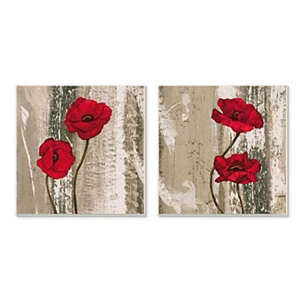 Stupell Home Decor Vibrant Red Poppies Rustic Plaque Wall Art 2 pc Set
