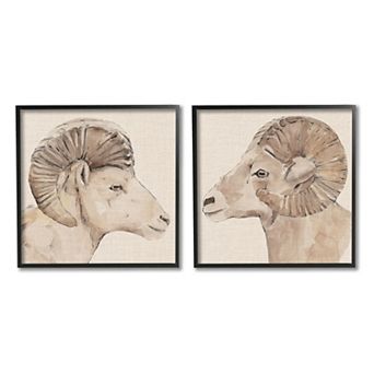Stupell Home Decor Big Horn Ram Portraits Framed Wall Art 2 pc Set