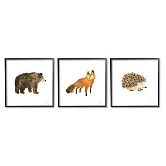 Stupell Home Decor Whimsical Forest Animal Watercolor Framed Wall Art 3 pc Set