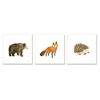 Stupell Home Decor Whimsical Forest Animal Plaque Wall Art 3 pc Set