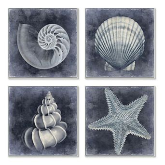 Stupell Home Decor Nautical Distressed Seashells Plaque Wall Art 4 pc Set