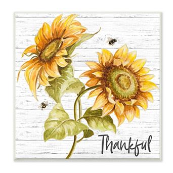 Stupell Home Decor Thankful Sunflowers Plaque Wall Art