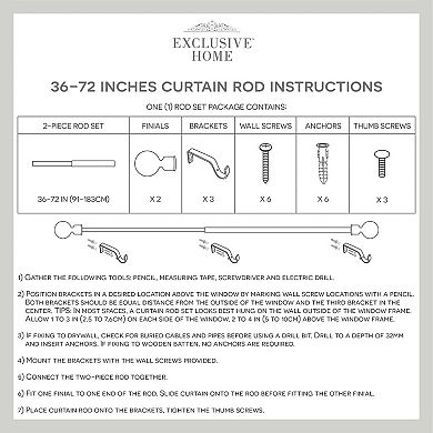 Exclusive Home Curtains Diana Adjustable Curtain Rod and Finial Set