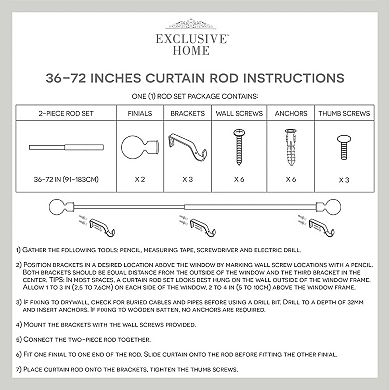 Exclusive Home Curtains Eleanor Adjustable Curtain Rod and Finial Set