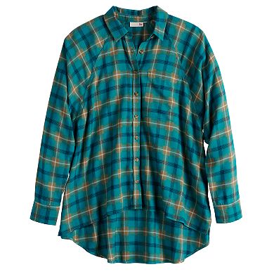 Juniors' SO® Oversized Raglan Plaid Shirt