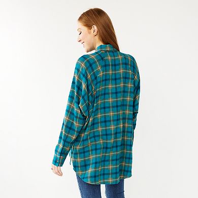 Juniors' SO® Oversized Raglan Plaid Shirt