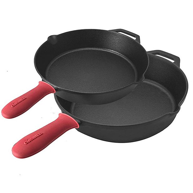 Cuisinel 10 & 12 Inch Pre Seasoned Cast Iron Skillet Cookware Set & Handle  Cover