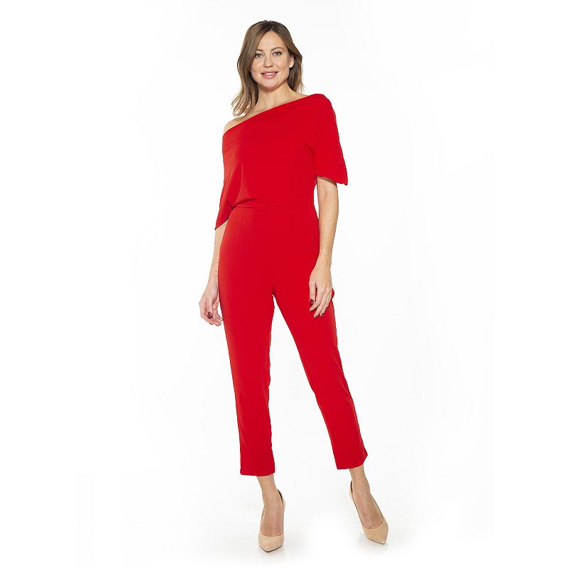 Womens ALEXIA ADMOR Athena Draped One-Shoulder Jumpsuit, Size: XS, Red
