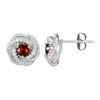 Tokens of Love Sterling Silver Garnet Birthstone Love Knot Stud Earrings