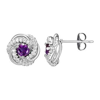 Tokens of Love Sterling Silver Amethyst Birthstone Love Knot Stud Earrings