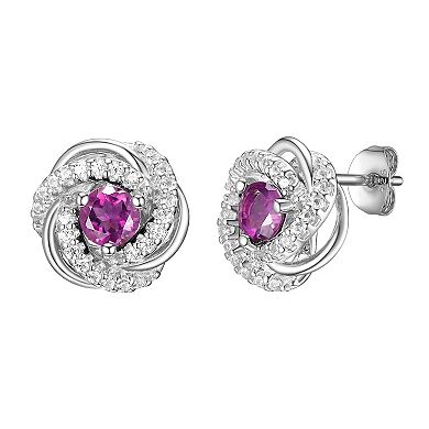 Tokens of Love Sterling Silver Simulated Alexandrite & Lab-Created White Sapphire Love Knot Birthstone Stud Earrings