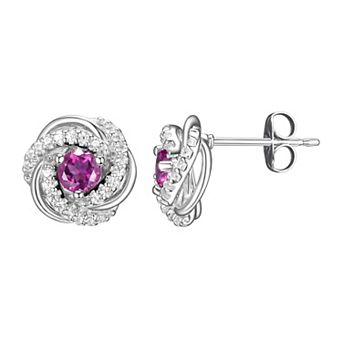 Tokens of Love Sterling Silver Simulated Alexandrite & Lab-Created White Sapphire Love Knot Birthstone Stud Earrings