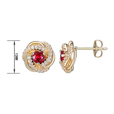 Sterling Silver Lab-Created Ruby Birthstone Love Knot Stud Earrings