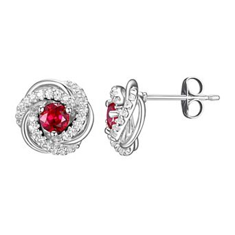Tokens of Love Sterling Silver Lab-Created Ruby Birthstone Love Knot Stud Earrings