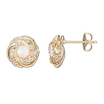 Tokens of Love Sterling Silver Lab-Created White Opal Birthstone Love Knot Stud Earrings