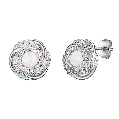 Tokens of Love Sterling Silver Lab-Created White Opal Birthstone Love Knot Stud Earrings