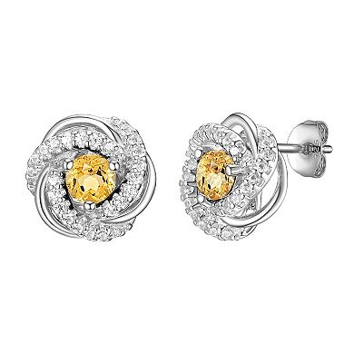 Tokens of Love Sterling Silver Citrine Birthstone Love Knot Stud Earrings