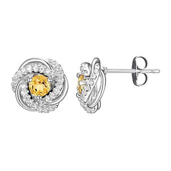 Tokens of Love Sterling Silver Citrine Birthstone Love Knot Stud Earrings