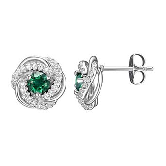Tokens of Love Sterling Silver Simulated Emerald Birthstone Love Knot Stud Earrings