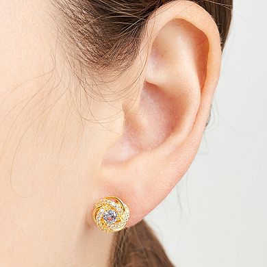 Tokens of Love Sterling Silver Lab-Created Aquamarine Birthstone Love Knot Stud Earrings