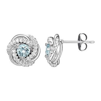Tokens of Love Sterling Silver Lab-Created Aquamarine Birthstone Love Knot Stud Earrings
