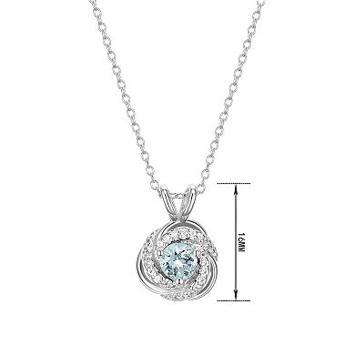 Tokens of Love Sterling Silver Lab-Created Aquamarine Birthstone Love Knot Pendant Necklace
