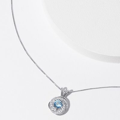 Tokens of Love Sterling Silver Lab Created Aquamarine Birthstone Love Knot Pendant Necklace