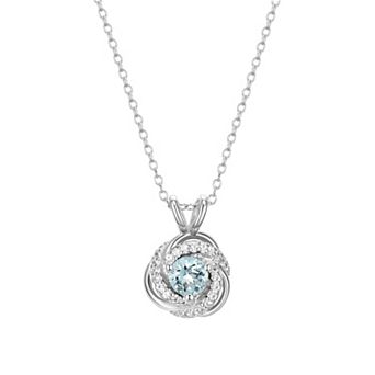 Tokens of Love Sterling Silver Lab-Created Aquamarine Birthstone Love Knot Pendant Necklace