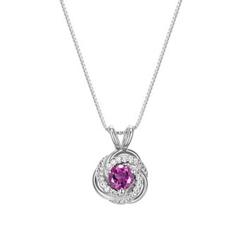 Tokens of Love Sterling Silver Lab-Created Alexandrite Birthstone Love Knot Pendant Necklace