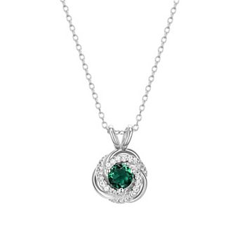 Tokens of Love Sterling Silver Simulated Emerald Birthstone Love Knot Pendant Necklace