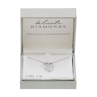Delicate Diamonds Sterling Silver 1/10 Carat T.W. Diamond Double Heart Pendant Necklace