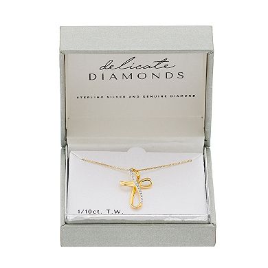 Delicate Diamonds Sterling Silver 1/10 Carat T.W. Diamond Ribbon Cross Pendant Necklace