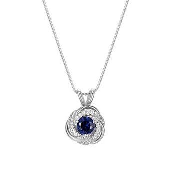 Tokens of Love Sterling Silver Lab-Created Blue Sapphire Birthstone Love Knot Pendant Necklace