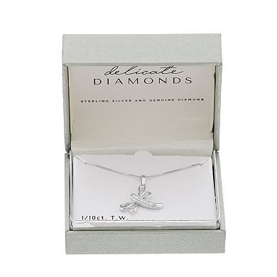 Delicate Diamonds Sterling Silver 1/10 Carat T.W. Diamond Dragonfly Pendant Necklace