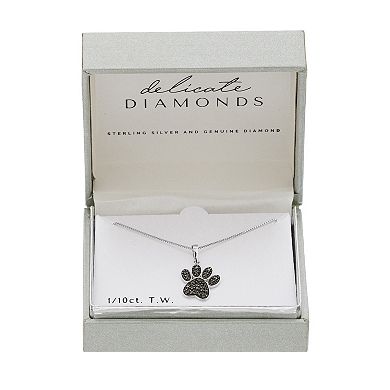 Delicate Diamonds Sterling Silver 1/10 Carat T.W. Black Diamond Paw Print Pendant Necklace