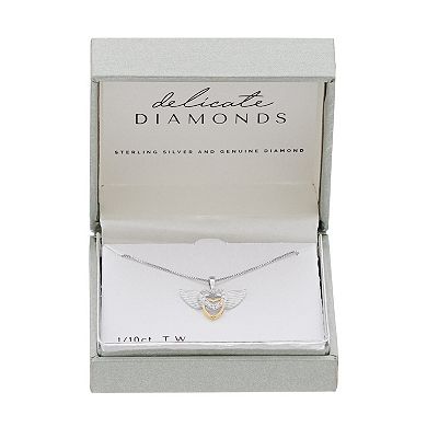 Delicate Diamonds Sterling Silver 1/10 Carat T.W. Diamond Angel Wing & Heart Pendant Necklace