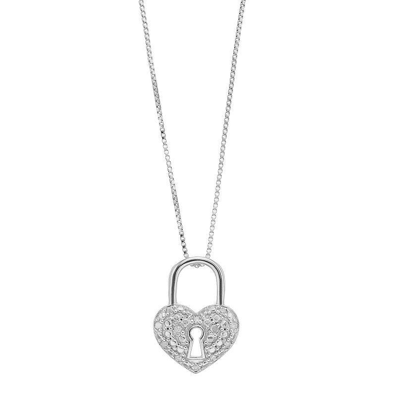 Delicate Diamonds Sterling Silver 1/10 Carat T.W. Diamond Heart Lock Penda