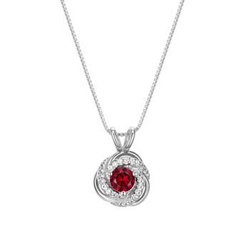 Tokens of Love Sterling Silver Lab-Created Ruby Birthstone Love Knot Pendant Necklace