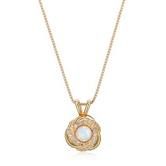 Tokens of Love Sterling Silver Lab-Created White Opal Birthstone Love Knot Pendant Necklace