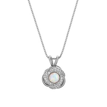 Tokens of Love Sterling Silver Lab-Created White Opal Birthstone Love Knot Pendant Necklace