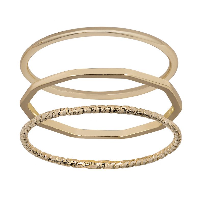 LC Lauren Conrad Gold Tone Polished & Textured Ring Set, Womens, Size: 9
