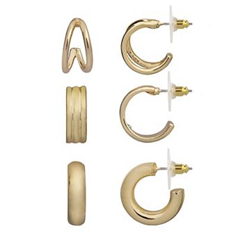 LC Lauren Conrad Gold Tone Mini C-Hoop Earring Set