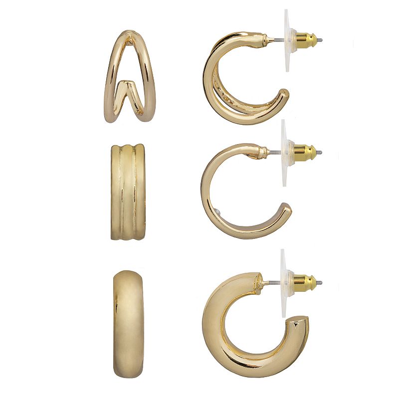 LC Lauren Conrad Gold Tone Mini C-Hoop Earring Set, Womens