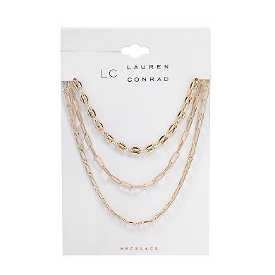LC Lauren Conrad Gold Tone 3-Row Multi-Chain Necklace