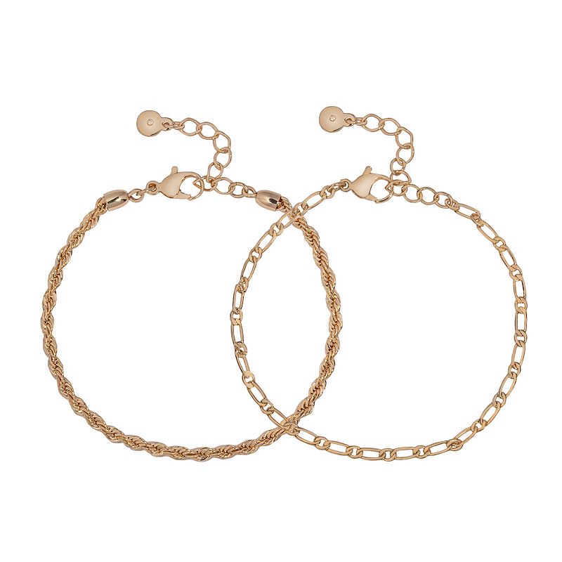 LC Lauren Conrad Gold Tone Rope & Curb Chain Bracelet Set, Womens