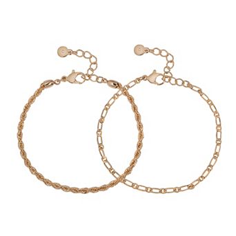 LC Lauren Conrad Gold Tone Rope & Curb Chain Bracelet Set